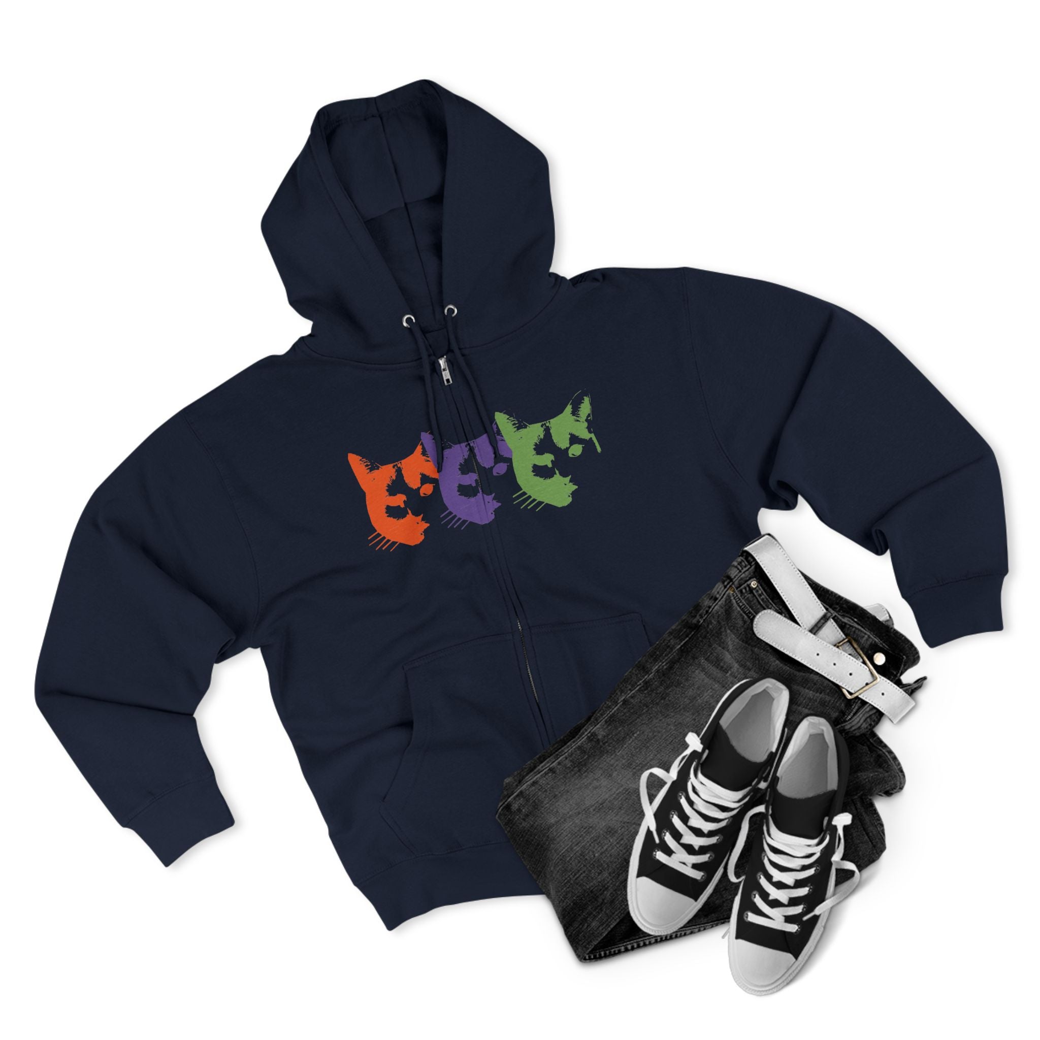 Triple Kitty Unisex Zip Hoodie