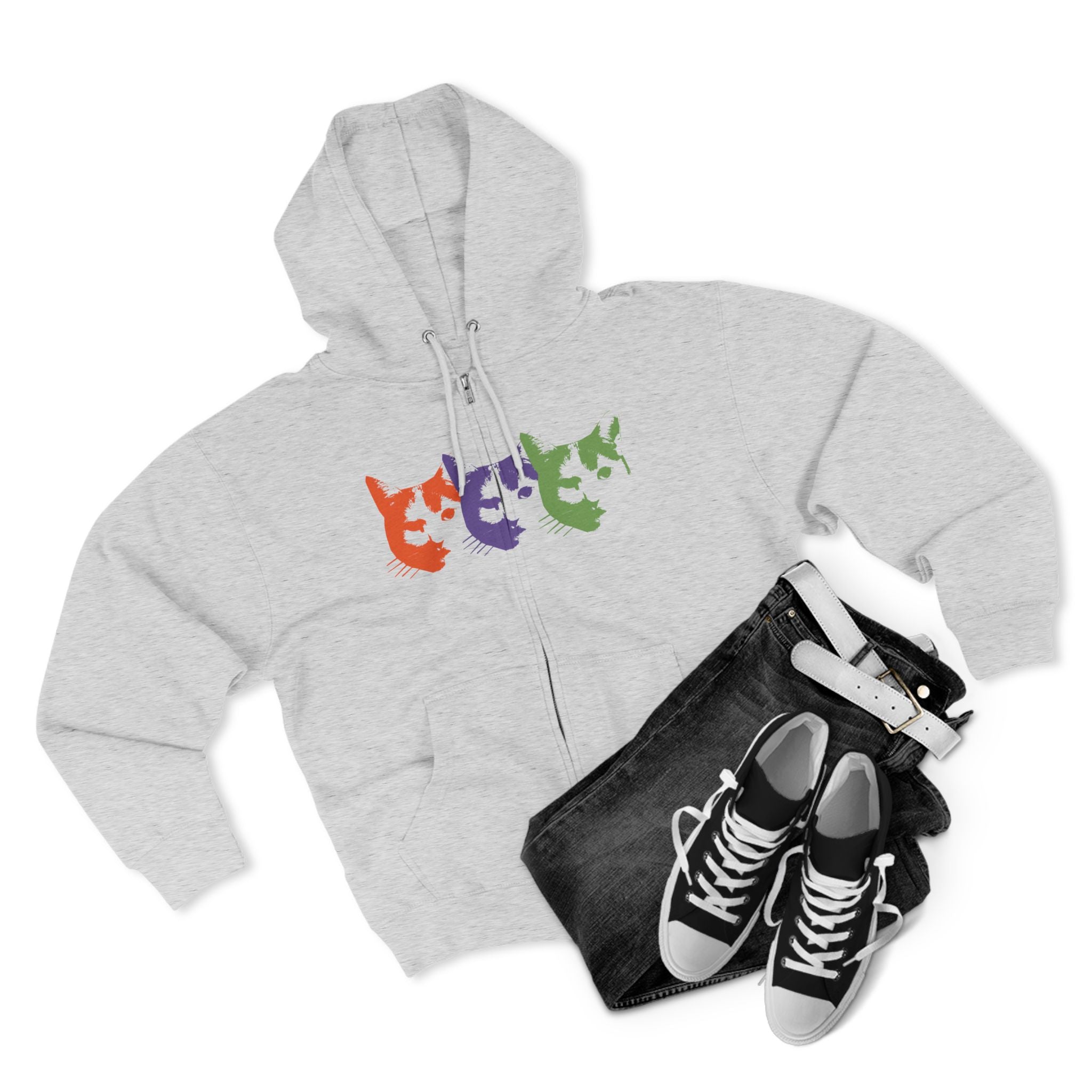 Triple Kitty Unisex Zip Hoodie